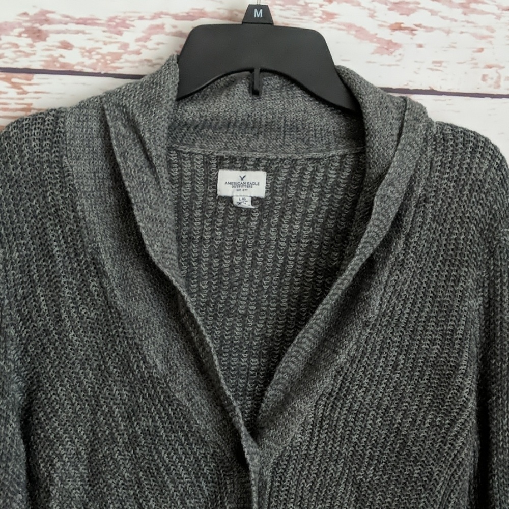 AEO Gray Button Grandpa Style Cardigan - Picture 4 of 7